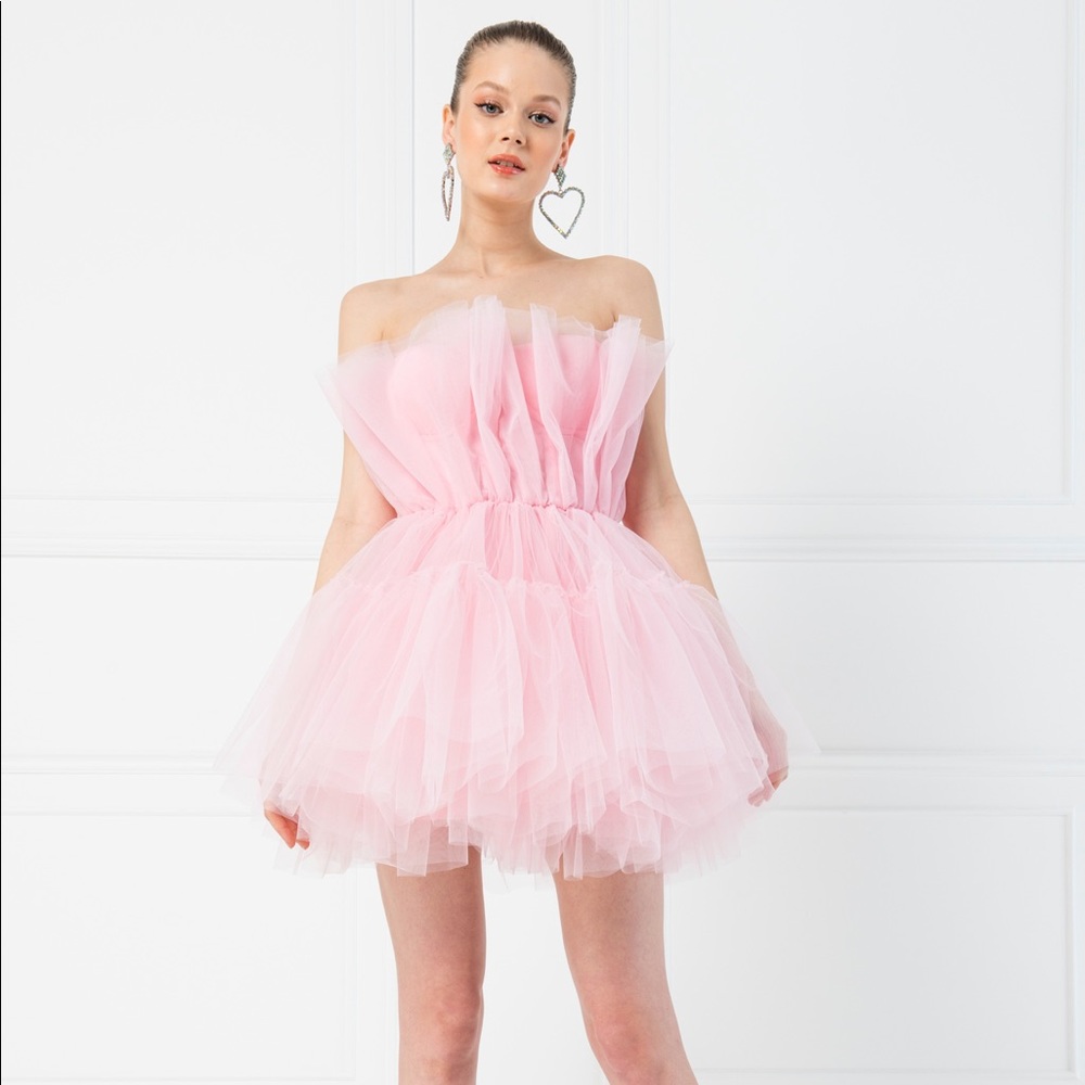 Strapless Pink Mini Tulle Dress